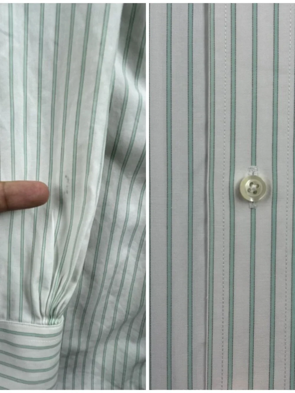 Brooks Brothers White Green 16 33 Slim Cotton Non-Iron Striped Button-Down Men